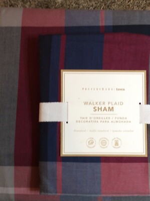 Pottery Barn Teen Walker Plaid Twin Duvet Cover & Std Sham NWT! Navy Red Lodge-image