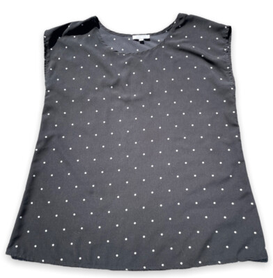 A Dip Of Darling Blouse Size Large Black White Polka Dots Top Rayon Cap Sleeve-image