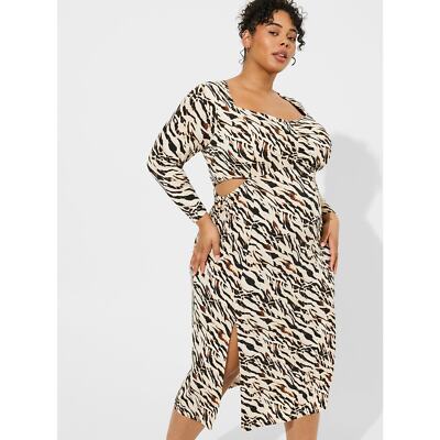 Torrid Maxi Studio Knit Dress Size 00 Medium Zebra Animal Print Cut Outs Party -image