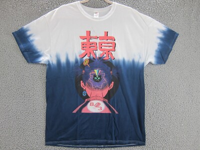 Gorillaz Shirt Mens XL Noodle Tie Dip Dye White Blue Y2K Band Tee Japanese-image