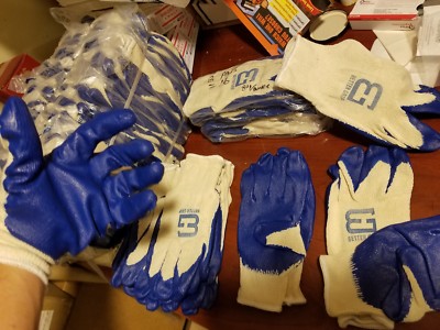 12 Pairs, String Knit Better Grip Premium Blue Latex Dipped Work Gloves. 1 Size.-image