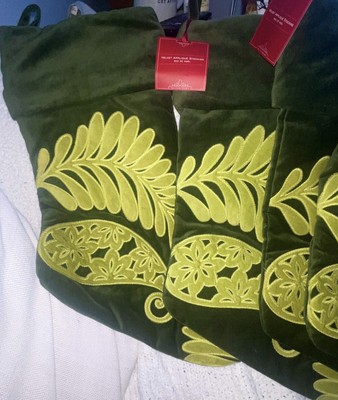 Lot Of 4 New Pottery Barn green velvet applique  Christmas stocking Large 21 X 9-image