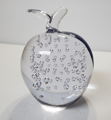 Vintage Studio Blown Art Glass Paperweight Clear PEACH Shaped Controlled Bubbles-image