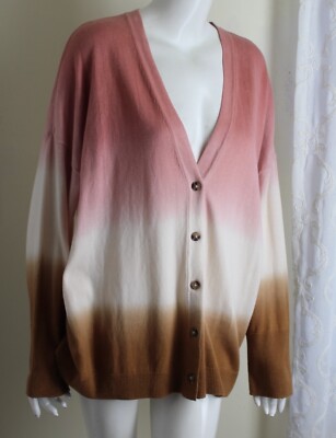 NWT J.Jill Sz XL Dip Dye Pink Ivory Brown Art-to-Wear Lagenlook Cardigan Sweater-image