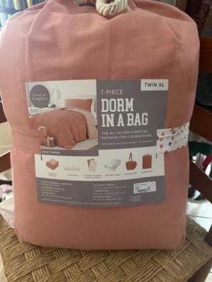 NWT 7-piece Twin XL Dorm in a Bag Pink Floral Bedding Caddy Comfort -image