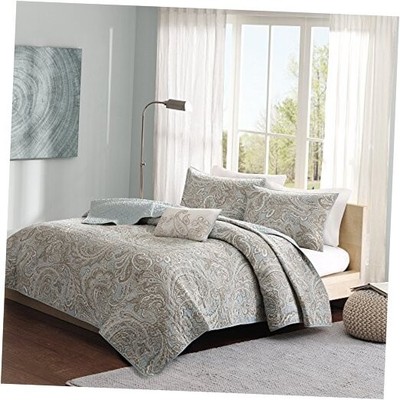  Pure Ronan 100% Cotton Quilt Set-Casual Paisley Design All King/Cal King Blue-image