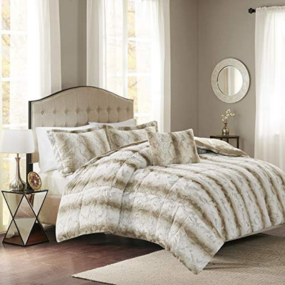  Zuri Soft Plush Comforter Set, Faux Fur Animal Stripes Design, Faux Mink On -image