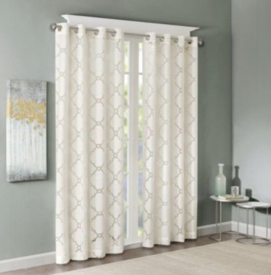 MadisonPark 50in x 84in Zoe Fretwork Burnout Sheer Curtain Panel Ivory-image
