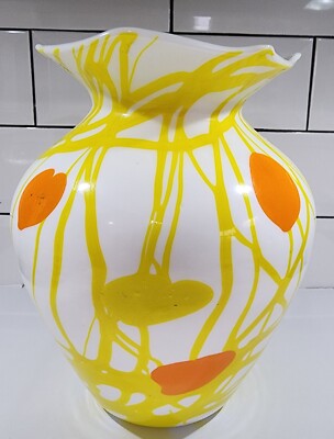 Art Glass VASE - Studio Hand Made -  Ovoid Shape - Yellow & Orange-image