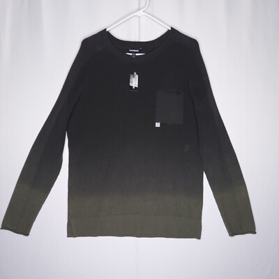 Express Sweater Mens Large Cotton Rib Knit Green Dip Tie-Dyed Pocket Long Sleeve-image