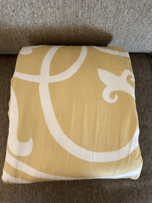 Pottery Barn Duvet Cover QUEEN Warm Yellow Honey Gold Scroll Lightweight Cotton-image