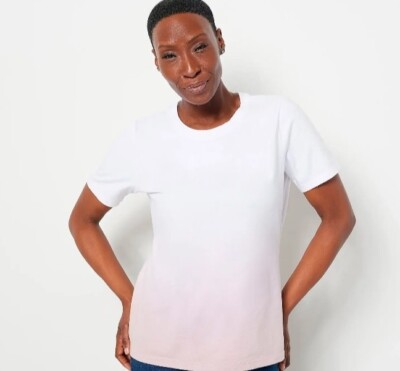 Denim & Co. Dip Dye Perfect Jersey Round Neck Knit Top Wood Rose Large-image