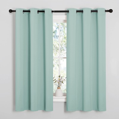 Aqua Blue Room Darkening Curtains for Kitchen, Window Treatment Thermal Insul...-image
