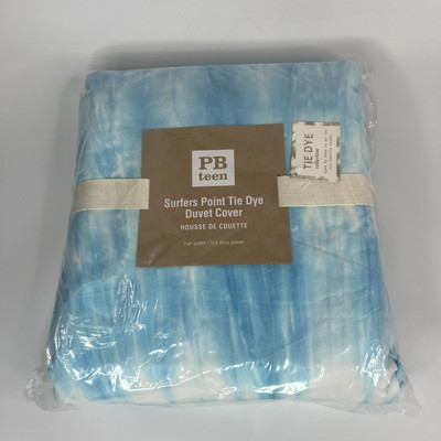 Pottery Barn Teen Blue Lavender Colors Tie Dye Cotton Full Queen Duvet Cover New-image