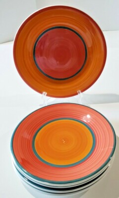 Pottery Barn San Mariano Ceramiche Orange Red Green 1 Dinner 4 Salad Plates NEW-image