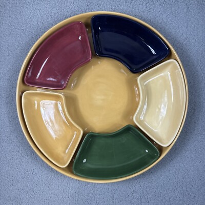 Pottery Barn Outlet Colorful Serve Tray Relish Chip Dip Serving Platter 6pc Set-image