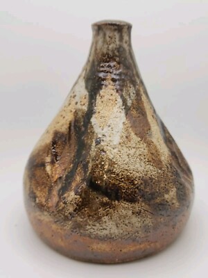 Pottery Vase Hand Sculptural Wood Fired Gourd Shaped Brown Shade Colors Vessel -image