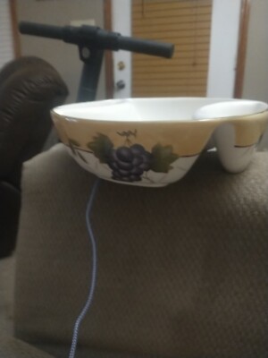 HOME INTERIORS SONOMA VILLA  FRUIT PATTERN LARGE SERVING 3 SECTION CHIP DIP BOWL-image