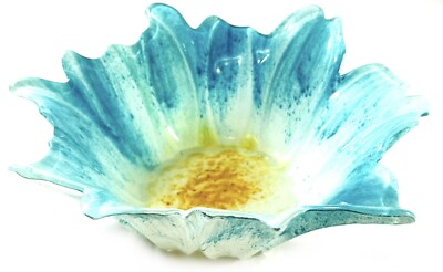 AKCAM Blue And Yellow Floral Shaped Glass Bowl Made in Turkey-image