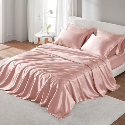 Madison Park Essentials Satin Sheet Set Luxury and Silky with Natural Sheen,-image