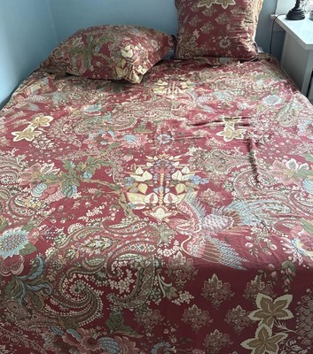 Pottery Barn- Queen Duvet Cover + 2 Euro Shams- Rust& Blue Palampore w Birds!-image