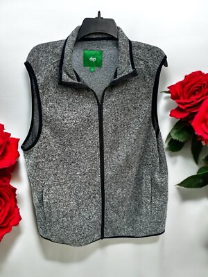 Dip Womens Fuzzy Fleece Vest Large Zippered Front Gray Pockets-image