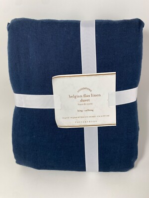 Pottery Barn Foundations Belgian Flax Linen Duvet King / Cal King Midnight NWT-image