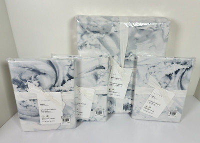 Pottery Barn Stinson Wave King Duvet Cover + 3 Euro Shams Set Blue White Cotton-image
