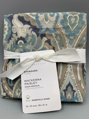 Pottery Barn Mackenna Paisley Organic Percale Sham Standard Blue #G65-image