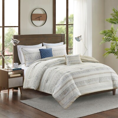 Park 5 Piece Printed Seersucker Comforter Set with Throw Pillows Queen King Size-image