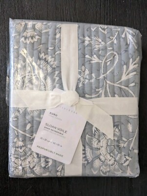 POTTERY BARN Sloan Voile Reversible Sham-Blue-Euro-NWT-image