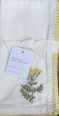 Pottery Barn Botanical Embroidered Cotton/Linen Napkins Set/4-image