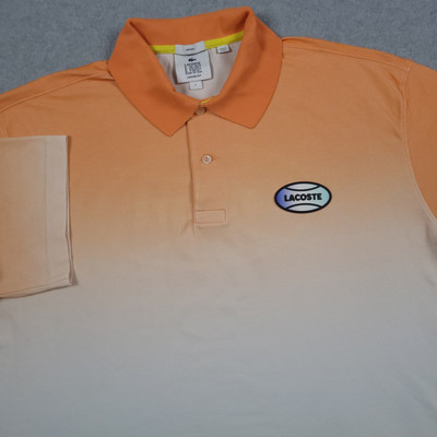 Lacoste Live Shirt Men Large Orange Yellow Polo Dip Dye Tennis Ball Texture Logo-image