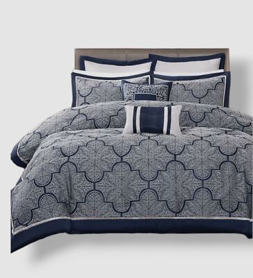 Madison Park Blue Navy Medina 8-Piece Jacquard Comforter Set, King Size-image