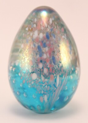VTG 1992 Glass Eye Studio GES Iridescent Egg Shaped Paperweight-image