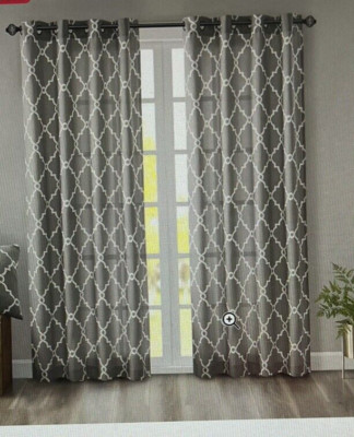 1, Madison Park Saratoga Fretwork Grommet Top Window Curtain Panel 50