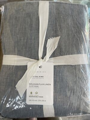 Pottery Barn Belgian Flax Linen Duvet Cover - King/Cal - Chambray Blue - NEW-image