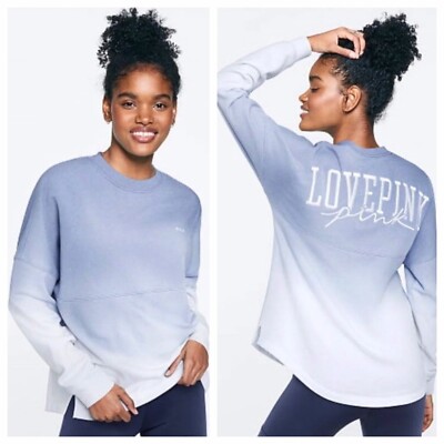 Vs Victorias Secret Pink Varsity Crew Sweater Jacket Top Dusty Iris Dip Dye L-image