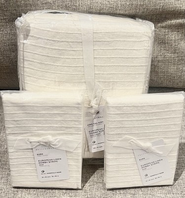 Pottery Barn European Linen Dobby Stripe King/Cal King Duvet, Euro Shams, White-image