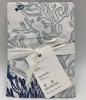 Pottery Barn Redondo Sea Coastal Toile Percale Sham Blue Euro #G401P-image
