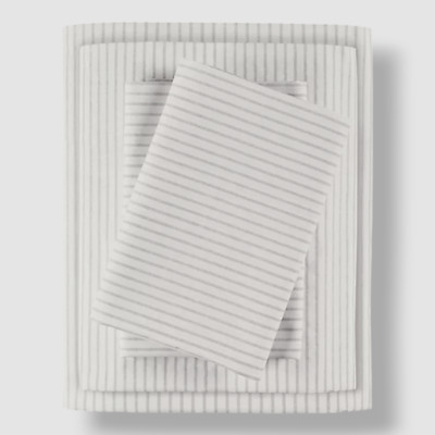 Madison Park Essential Gray Striped Printed Percale 4-Pc. Sheet Set Size King-image