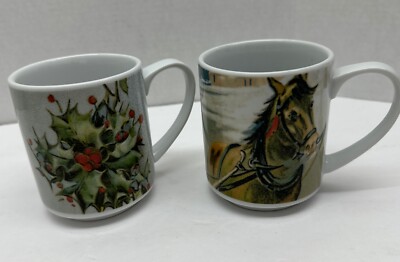 Pottery Barn Coffee Tea Mugs Cups Nostalgic Christmas Holiday Victorian Set of 2-image