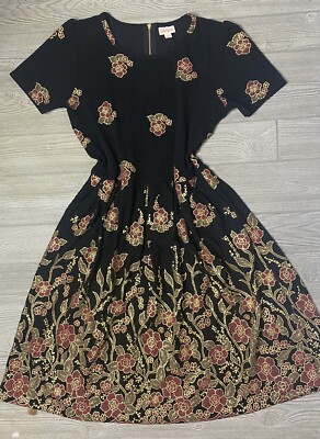 NWT Lularoe XL Elegant Amelia Black Gold Foil Floral Roses Dipped Ombre Holiday-image
