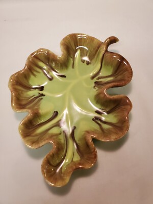 Studio Art Pottery Hand Painted Leaf Dish Fall Autumn Thanksgiving Vintage -image