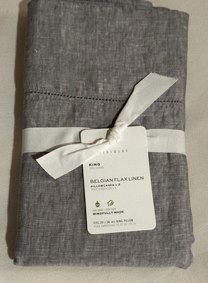 NEW Set of 2 Pottery Barn Belgian Flax Linen King Pillowcases Color- Flagstone-image