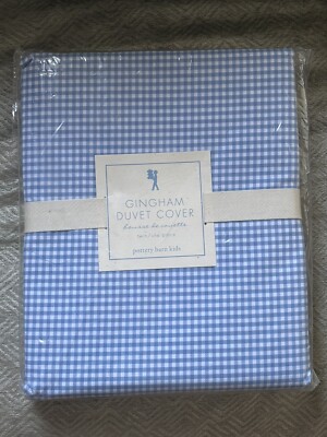 Pottery Barn Gingham Check Duvet Cover Blue Twin - No Shams Kids New-image