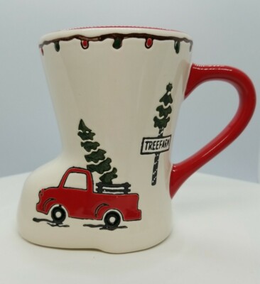 Potter's Studio Red Truck w Christmas Trees Boot-shaped Coffee Mug Holiday 12 oz-image