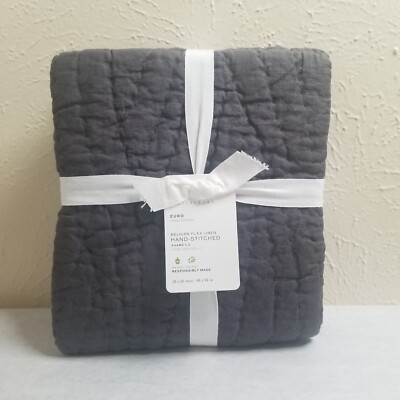 Pottery Barn Belgian Flax Linen Handcrafted Quilted Sham Euro Ebony (S/2)-image