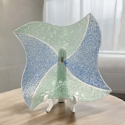 Vtg Rare MCM Fused Studio Art Glass Star Shaped Plate Tray W Controlled Bubbles-image