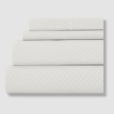 Ienjoy Home White Checkered 4 Piece Bed Sheet Set California King Bedding-image